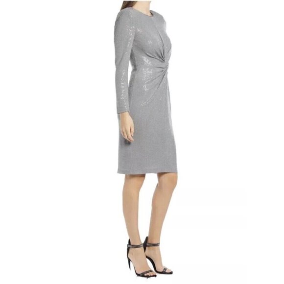 Vince Camuto Womens Size 8 Gray Sequin Long Sleeve Sheath Cocktail Dress New - Picture 3 of 13